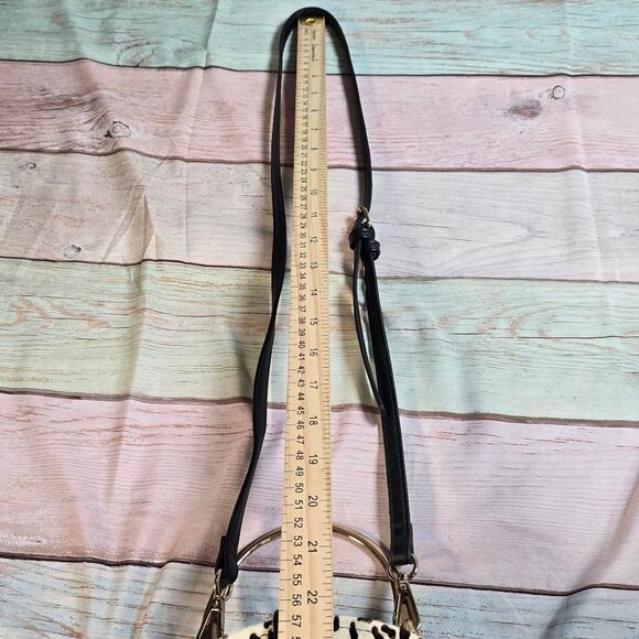 Dune London Round Crossbody Bag Leopard Print & Black Vegan Leather - Picture 9 of 9